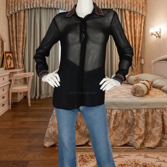 Chan Luu Sheer Sequin Embroidered Blouse XS - Picture 7 of 16